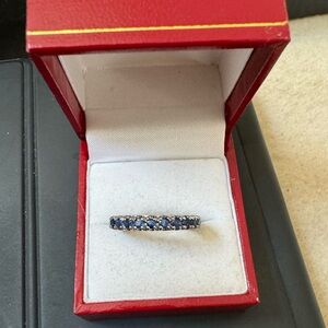 14 K Genuine, blue sapphire, ring eternity band